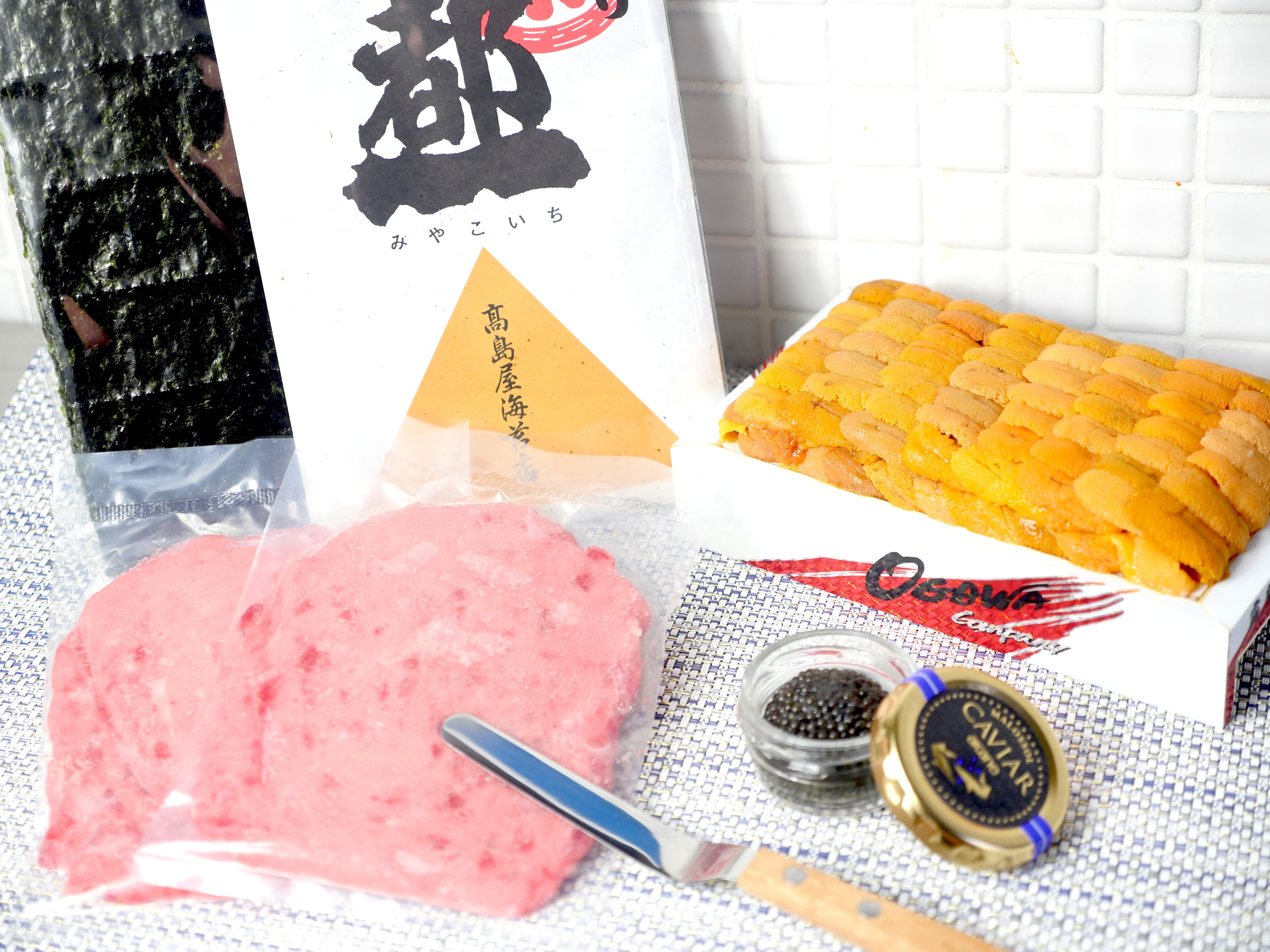 【高級雲丹ドッグ】贅沢手巻きパーティセット（板うに特盛300g・フランス産キャビア18g ・本鮪ねぎとろ100g×2・高級焼きのり）・冷蔵